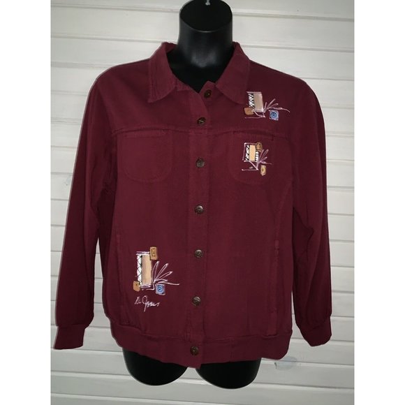 Phoenix Conexion USA Sz XL ART to WEAR Hand Painted Burgundy Red Jacket EUC - Picture 3 of 9